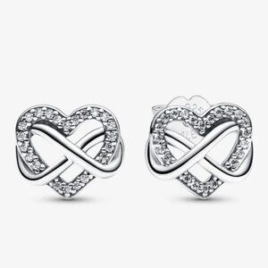 GUC Pandora Sparkling Infinity Heart Stud Earrings,OS, 925 Sterling Silver